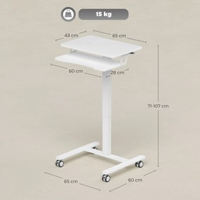 HOMCOM Birou stand reglabil pe înălțime, birou sit-stand mobil cu suport pentru tastatură, roți și cadru din oțel, Alb | Aosom Romania