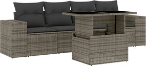 vidaXL Set canapea de grădină cu perne, 5 piese, gri, poliratan