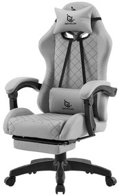 Scaun gaming, Masaj în perna lombară, suport picioare, piele PU, Gri