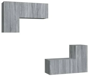 3120273 vidaXL Set dulapuri TV, 4 piese, gri sonoma, lemn prelucrat