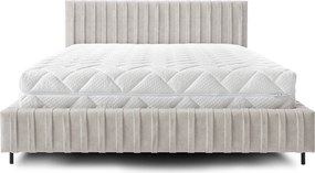 Pat matrimonial bej tapițat cu spațiu de depozitare cu somieră 180x200 cm Plissa – ELTAP