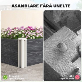 Outsunny Pat Înălțat de Grădină din Vinil, 102x102x33 cm, Kit Modular cu Picioare Interconectabile și Fund Deschis, Jardinieră pentru Flori, Ierburi și Legume, Gri Închis | Aosom Romania