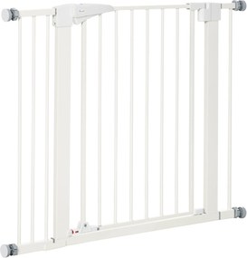 PawHut Poartă pentru Câini de Talie Mică și Medie cu Dublă Încuietoare și Închidere Automată, 76-103x4.2x77 cm, Alb | Aosom Romania