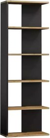 Biblioteca CORNER, negru/stejar wotan, PAL, 60x25x170 cm