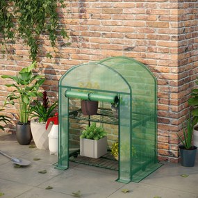 Outsunny Mini Seră de Grădină cu 2 Rafturi Metalice și Acoperiș PE, Seră Compactă pentru Balcon și Terasă, 69x49x91 cm, Verde | Aosom Romania