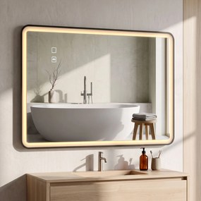 HOMCOM Oglindă de baie LED cu Bluetooth și antiaburire, 100x70 cm, negru | Aosom Romania
