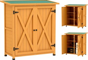 Outsunny Dulap de grădină, șură pentru unelte din lemn, dulap rezistent la intemperii cu 2 uși acoperiș din asfalt 110 x 55 x 117 cm, Galben | Aosom Romania