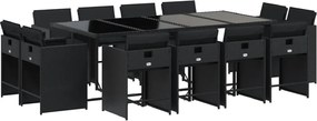 vidaXL Set mobilier de grădină cu perne, 13 piese, negru, poliratan