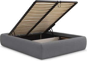 Pat matrimonial gri închis tapițat cu spațiu de depozitare/fără tăblie cu somieră 160x200 cm Inera – Bobochic Paris