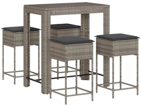 3261456 vidaXL Set mobilier bar de grădină, cu perne, 5 piese, gri, poliratan