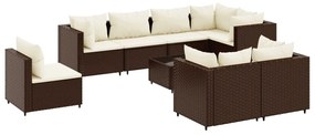 3308201 vidaXL Set mobilier de grădină cu perne, 9 piese, maro, poliratan