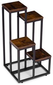 Suport pentru flori Loft - 4 rafturi, oțel negru și decor din lemn