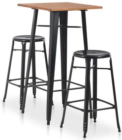 vidaXL Set mobilier de bar, 3 piese, negru, oțel