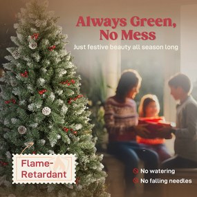 HOMCOM Brad de Crăciun Înalt de 210 cm cu 928 de Ramuri, Brad Artificial de Interior cu Conuri și Boabe Roșii Decorative, Bază Metalică, Verde | Aosom Romania