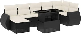 vidaXL Set mobilier de grădină cu perne, 8 piese, negru, poliratan