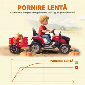 AIYAPLAY 2 în 1 Tractor Electric pentru Copii 3-8 Ani cu Remorcă Detașabilă, Telecomandă, Muzică, Lumini, Roșu | Aosom Romania
