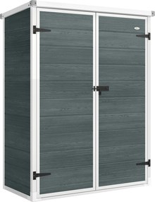 Outsunny Depozit pentru unelte 0,8m², șopron pentru unelte cu rafturi pliante, 134 x 68,5 x 170 cm, din plastic cu uși duble închise cu lacăt, placă pentru podea | Aosom Romania