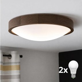 Brilagi - Plafonieră LED CARVALHO SLIM 2xE27/15W/230V, stejar-nuc, Ø 37 cm