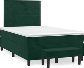 vidaXL Pat box spring cu saltea, verde închis, 120x200 cm, catifea