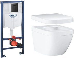 Set vas WC Grohe Euro Ceramic 3920600H, cadru ascuns cu buton de acționare Grohe Solido 38811KF0, 39331001