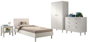 Set Complet Mobilier Camera Copii Forrest Beech, Pat 90x200 cm, Dulap cu 2 Uși, Noptieră și Comodă, din Lemn de Fag Lăcuit Alb – Vipack