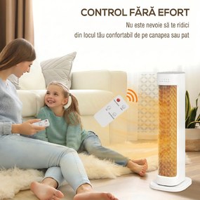 HOMCOM Termoventilator Ceramic 2000W 3 Temperature, Timer 15H și Telecomandă | Aosom Romania