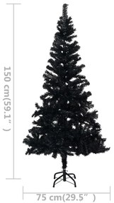 Brad de Craciun artificial LED-uri globuri negru 150 cm PVC negru si gri, 150 x 75 cm, 1