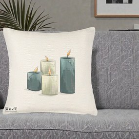 Perna Decorativa Lumanari Hygge Alb-Verde, 40x40 cm, Crem Reliefat, Husa Detasabila, Perna Inclusa, BEKZ®
