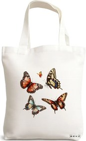 Sacosa de Panza pentru Cumparaturi, Geanta Tote, model Artistic butterflies 2 38 x 34.5 cm, Alba, BEKZ®