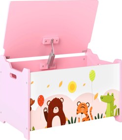 AIYAPLAY Ladă de depozitare pentru jucării cu balamale de siguranță din lemn pentru copii, Roz | Aosom Romania