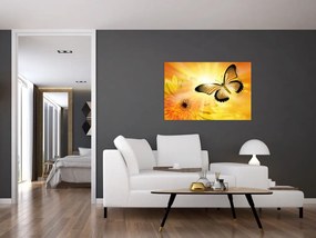 Tablou - Fluture galben cu flori (90x60 cm)