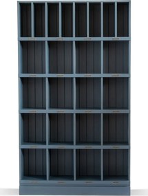 Bibliotecă living albastră și gri din lemn de pin, cu 5 rafturi și 24 de compartimente, 209 x 120 x 33 cm, „Poste”