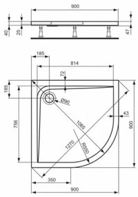 Cadita de dus semirotunda Ideal Standard Ultra Flat 90x90