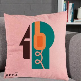 Perna Personalizata Retro Casti Muzicale, 40x40 cm, Roz, Husa Detasabila, Perna Inclusa, BEKZ®