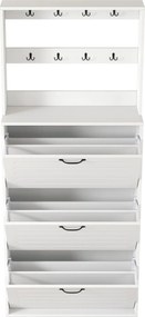 Dulap pentru pantofi cu 3 uși, raft pentru pantofi cu cârlige, 70x25x165 cm, Alb