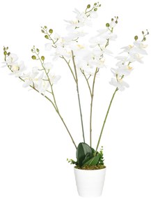 HOMOCOM Floare artificiala Orhidee in ghiveci 75 cm, Orhidee Phalaenopsis artificiala pentru decorarea casei, alb | AOSOM RO