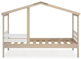 Pat pentru copii alb/natural de tip casă cu aspect de lemn de pin 90x190 cm Angel – Marckeric