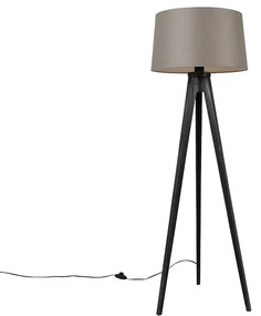 Tripod negru cu abajur din in culoarea taupe 45 cm - Tripod Classic
