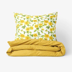 Goldea lenjerie de pat duo 100% bumbac - floarea-soarelui și uni galben-miere 140 x 220 și 50 x 70 cm