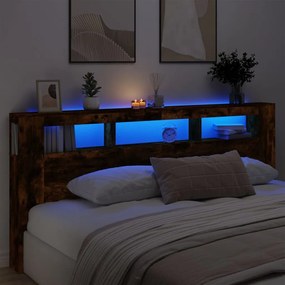 837376 vidaXL Tăblie de pat cu LED, stejar fumuriu, 220x18,5x103,5 cm, lemn