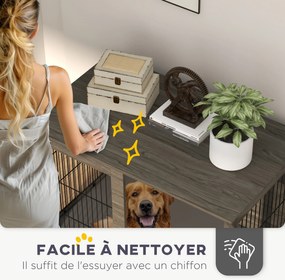 PawHut Cușcă pentru câine 2 în 1 masă de cafea cu pernă de plus detașabilă ușă blocabilă 100 x 60 x 73,5 cm gri | Aosom Romania