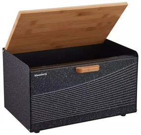 Cutie pentru paine Klausberg KB 7464, 35.5 cm, Otel, Bambus, Capac superior si frontal, Negru/Maro