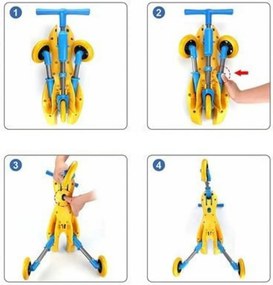 Trotineta pliabila pentru copii NOVOKIDS™ Scuttle Bug, Cadru metalic, 1-4 ani, maxim 20 kg, 3 roti din silicon, Stabilitate mare, Albastru