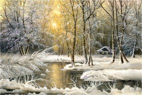 Tablou - Cabană în pădure, pictură în uei (90x60 cm)
