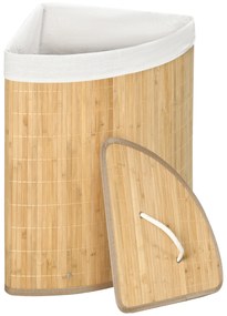 HOMCOM Coș de Rufe din Bambus cu Capac, Design Triunghiular Economisitor de Spațiu, 38x38x57 cm, Culoare Lemn | Aosom Romania