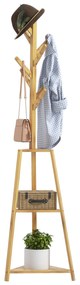 HOMCOM Suport pentru haine din bambus, stand pentru haine cu 8 cârlige și 3 rafturi 46 x 46 x 175 cm natural | Aosom Romania