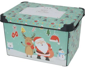 Cutie de depozitare cu capac Merry Christmas, 22l, turcoaz, 40x23x30cm