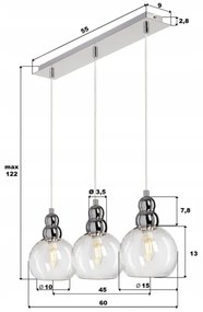 Lustră pe cablu AKSO 3xE14/40W/230V argintiu