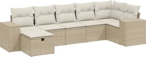 vidaXL Set canapele de grădină, 7 piese, cu perne, bej, poliratan