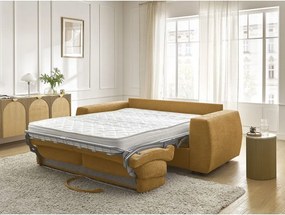 Canapea galben-muștar pentru dormitul zilnic/extensibilă cu tapițerie din chenille 220 cm Hugo – Bobochic Paris